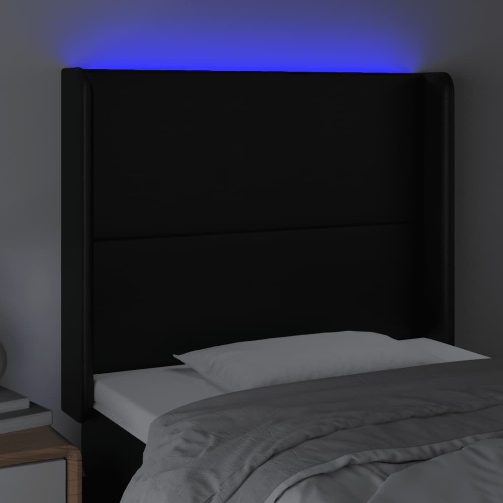 LED posteljno vzglavje črno 83x16x118/128 cm umetno usnje