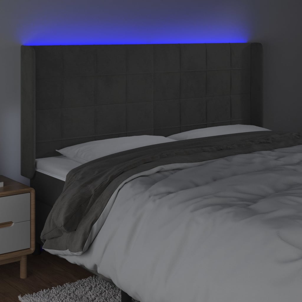 LED posteljno vzglavje temno sivo 183x16x118/128 cm žamet