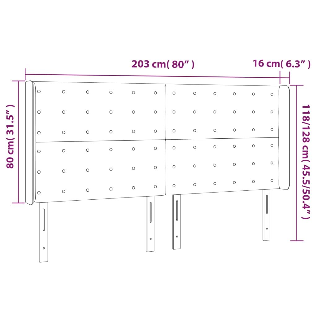 LED posteljno vzglavje sivo 203x16x118/128 cm umetno usnje