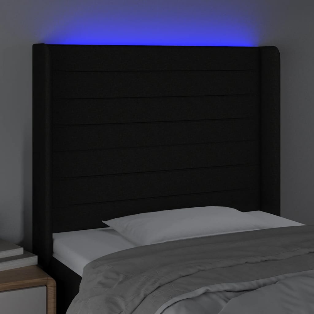 LED posteljno vzglavje črno 103x16x118/128 cm blago