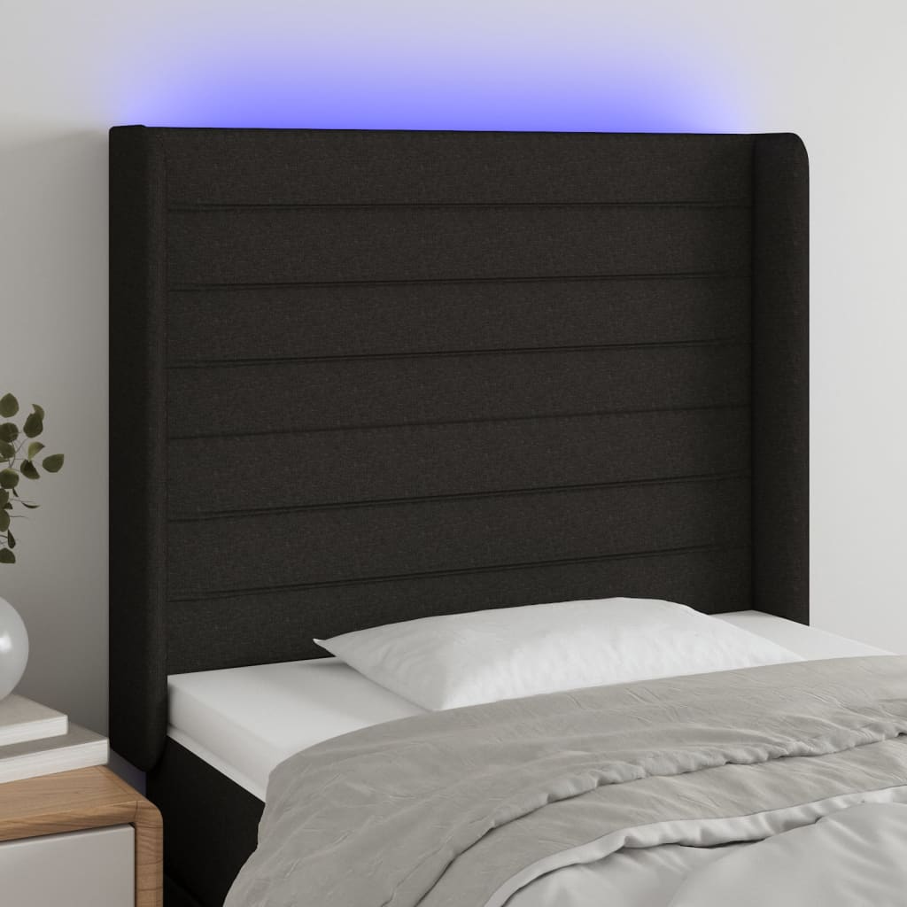 LED posteljno vzglavje črno 103x16x118/128 cm blago