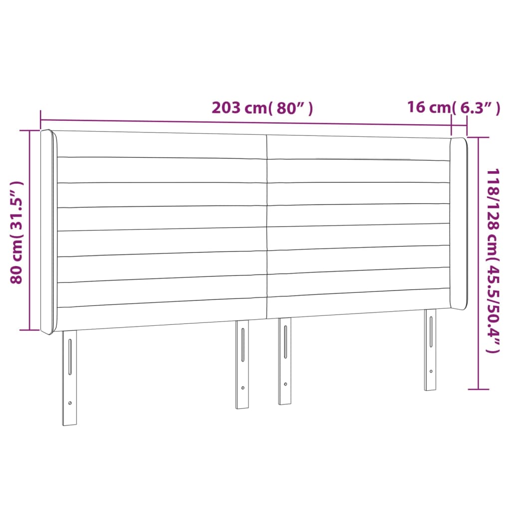 LED posteljno vzglavje črno 203x16x118/128 cm blago