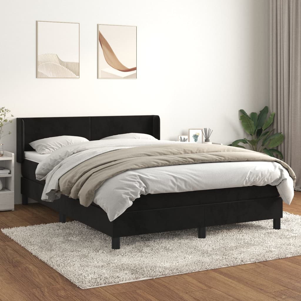 Box spring posteljni z vzmetnico črn 140x190 cm žamet