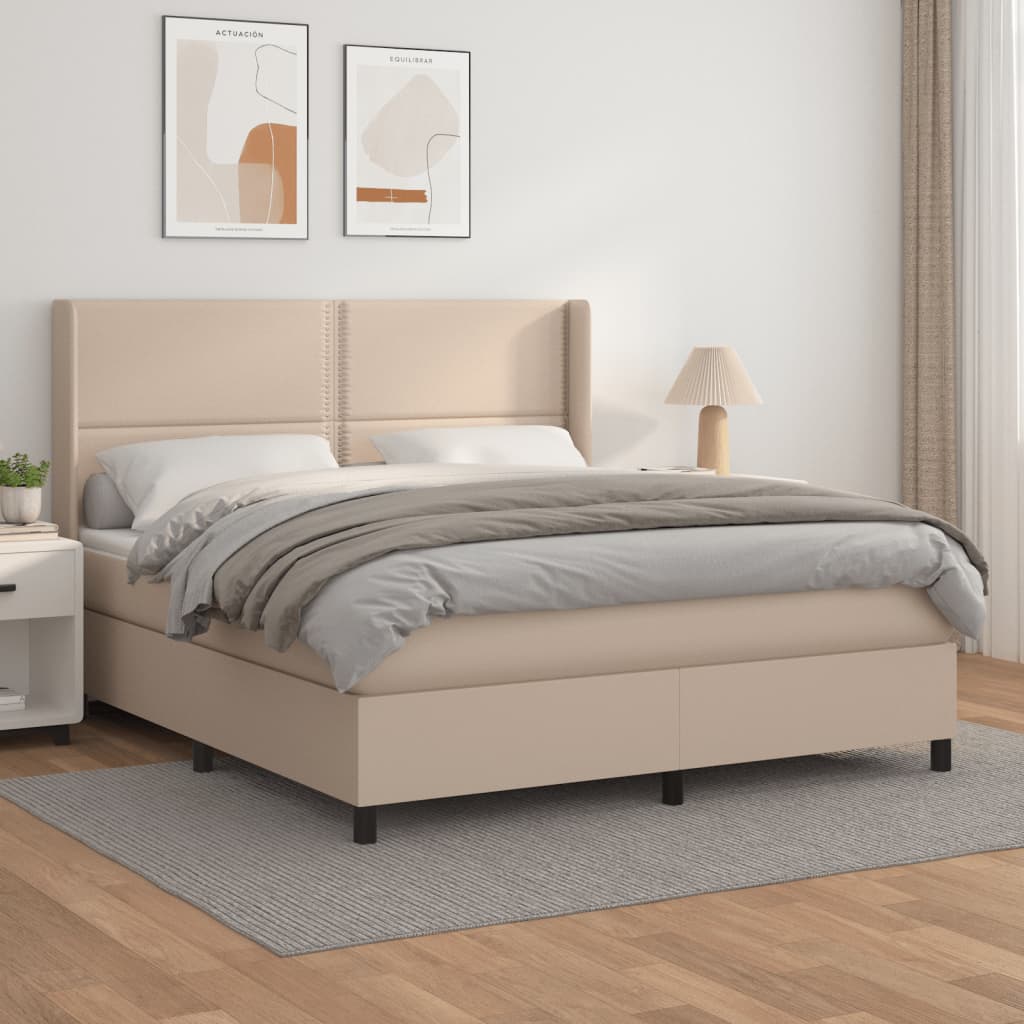 Box spring postelja z vzmetnico kapučino 180x200cm umetno usnje