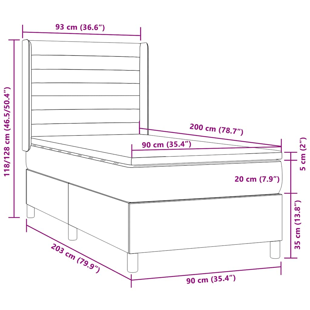 Box spring postelja z vzmetnico LED temno rjava 90x200 cm blago