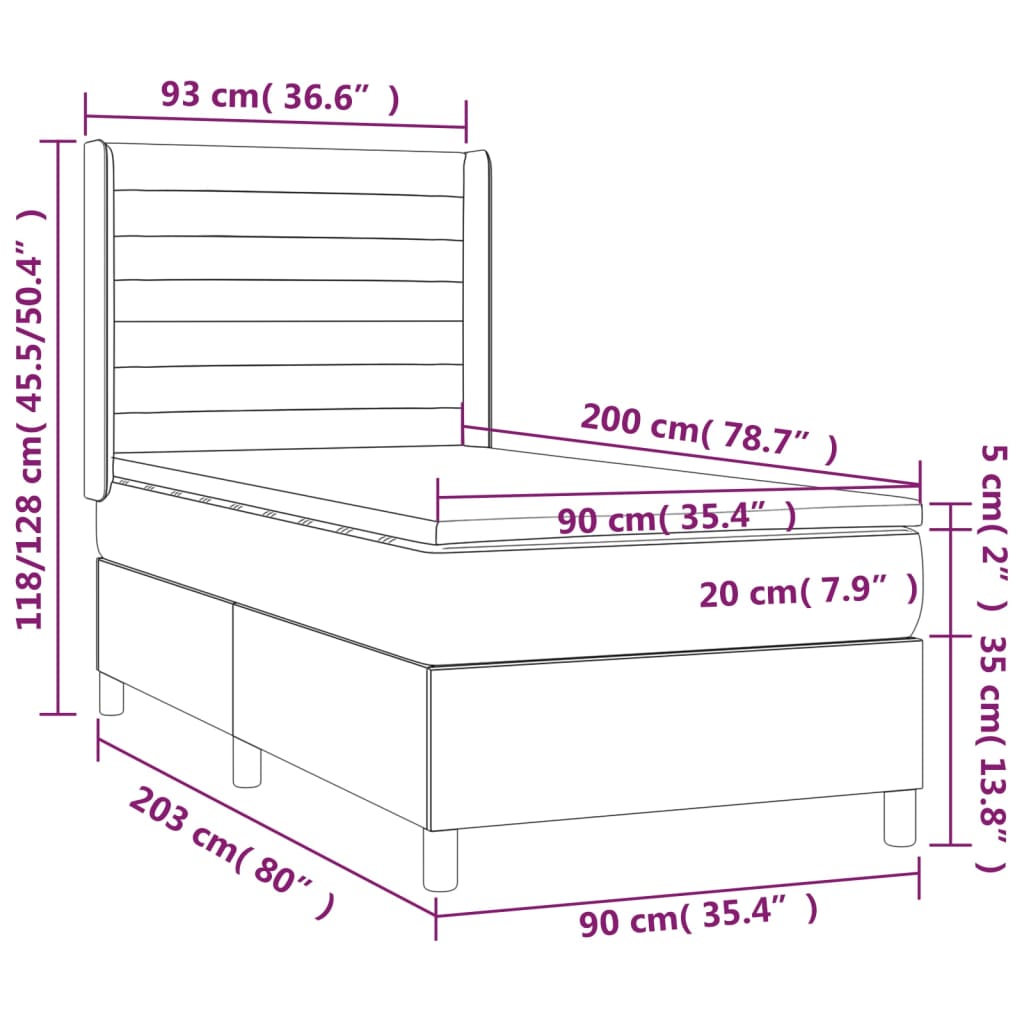 Box spring postelja z vzmetnico LED krem 90x200 cm blago