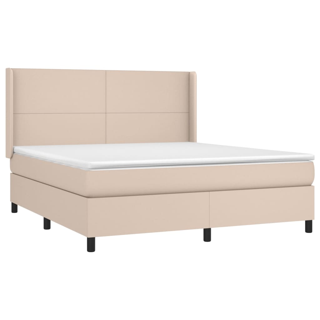 Box spring postelja vzmetnico LED kapučino 180x200 cm um. usnje