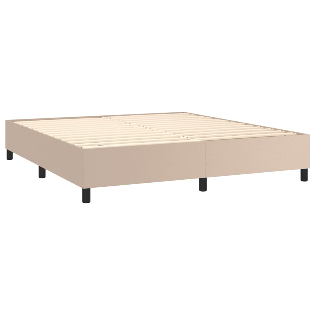 Box spring postelja vzmetnico LED kapučino 180x200 cm um. usnje