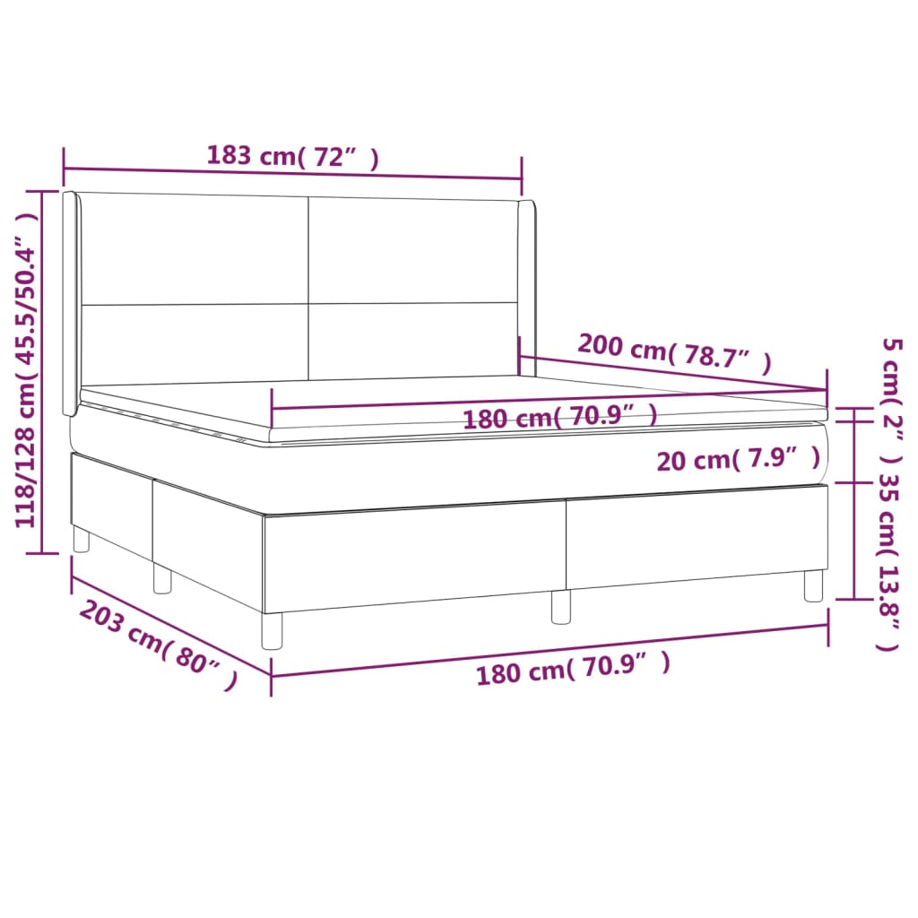 Box spring postelja vzmetnico LED kapučino 180x200 cm um. usnje