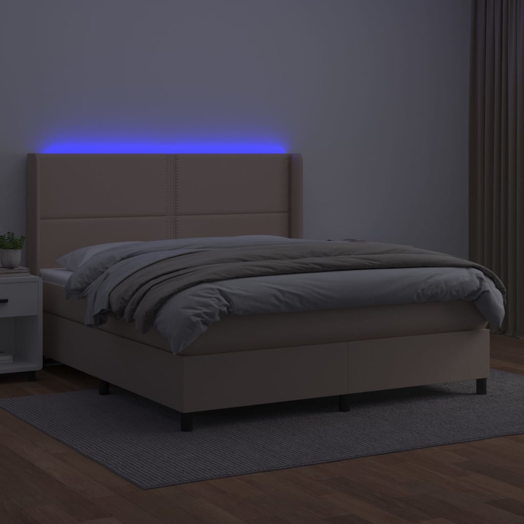 Box spring postelja vzmetnico LED kapučino 180x200 cm um. usnje