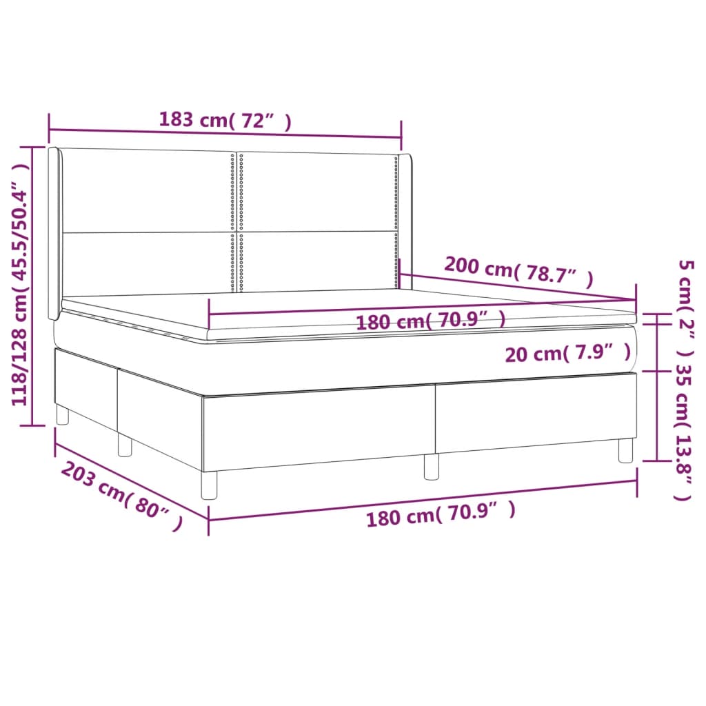 Box spring postelja vzmetnico LED kapučino 180x200 cm um. usnje