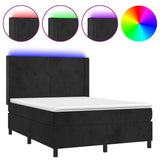 Box spring postelja z vzmetnico LED črna 140x190 cm žamet