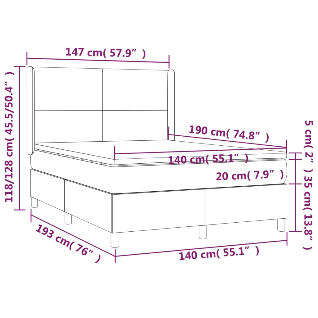 Box spring postelja z vzmetnico LED črna 140x190 cm žamet