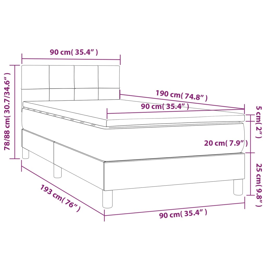 Box spring postelja z vzmetnico LED modra 90x190 cm blago