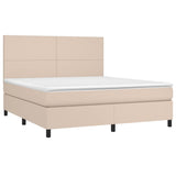 Box spring postelja vzmetnico LED kapučino 180x200 cm um. usnje