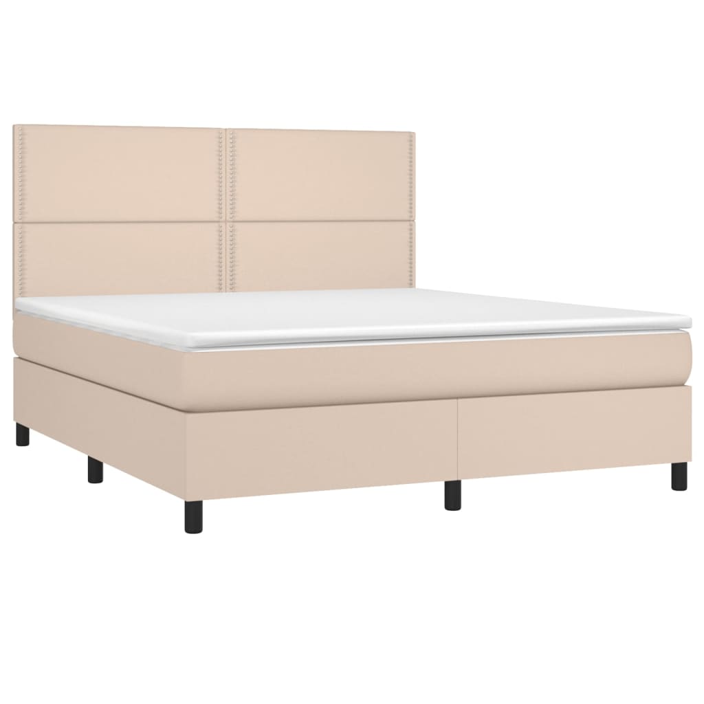 Box spring postelja vzmetnico LED kapučino 180x200 cm um. usnje