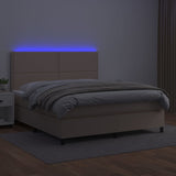 Box spring postelja vzmetnico LED kapučino 180x200 cm um. usnje