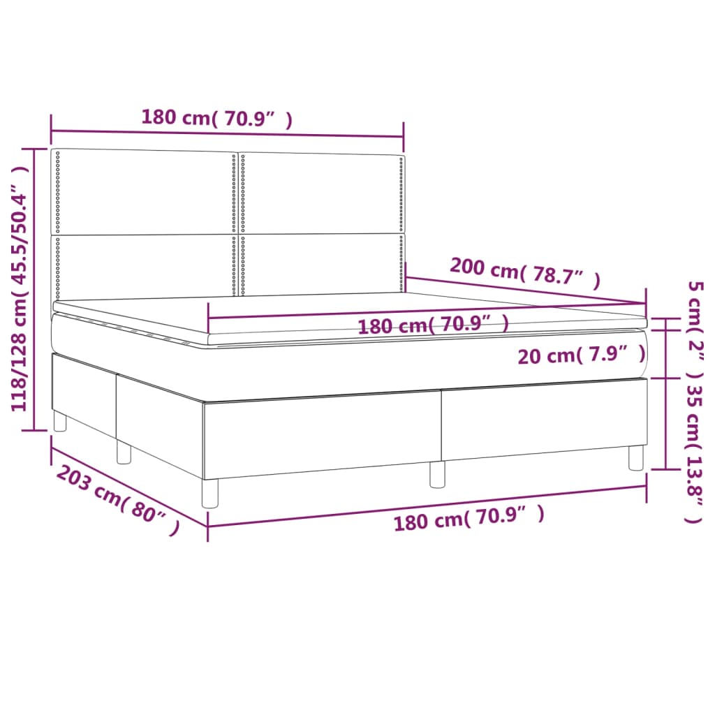 Box spring postelja vzmetnico LED kapučino 180x200 cm um. usnje