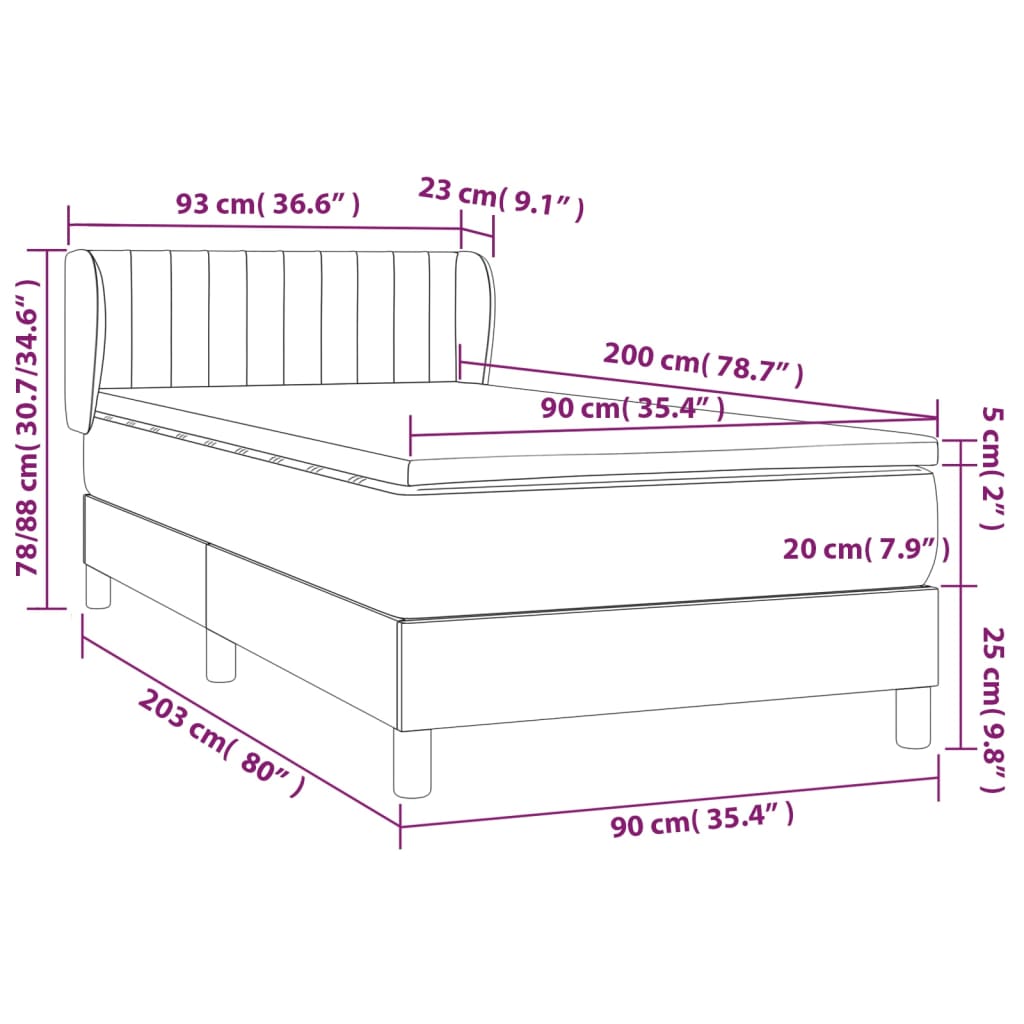 Box spring postelja z vzmetnico modra 90x200 cm blago