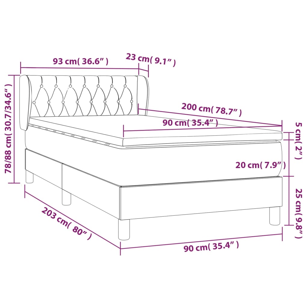 Box spring postelja z vzmetnico temno siva 90x200 cm blago