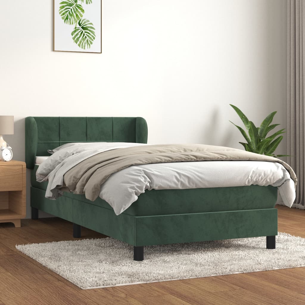 Box spring postelja z vzmetnico temno zelena 90x200 cm žamet