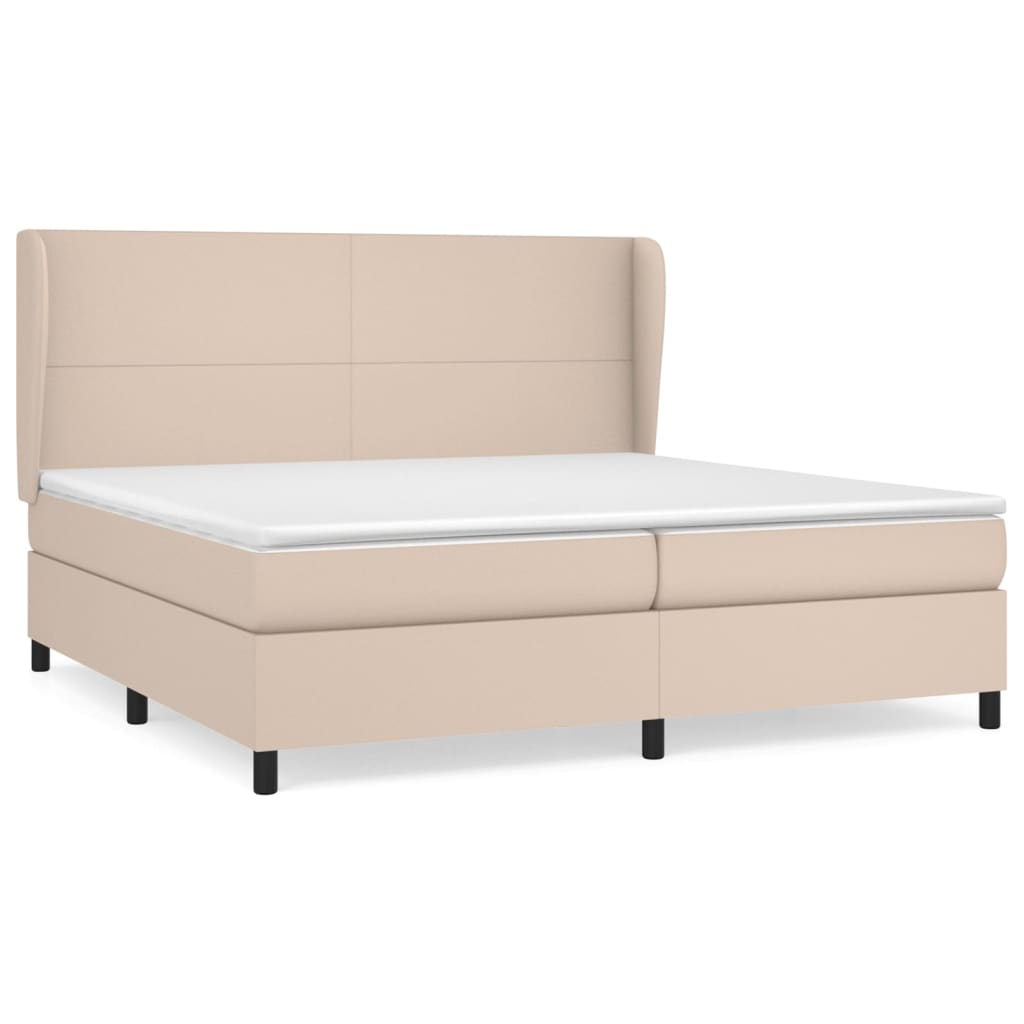 Box spring postelja z vzmetnico kapučino 200x200 cm um. usnje