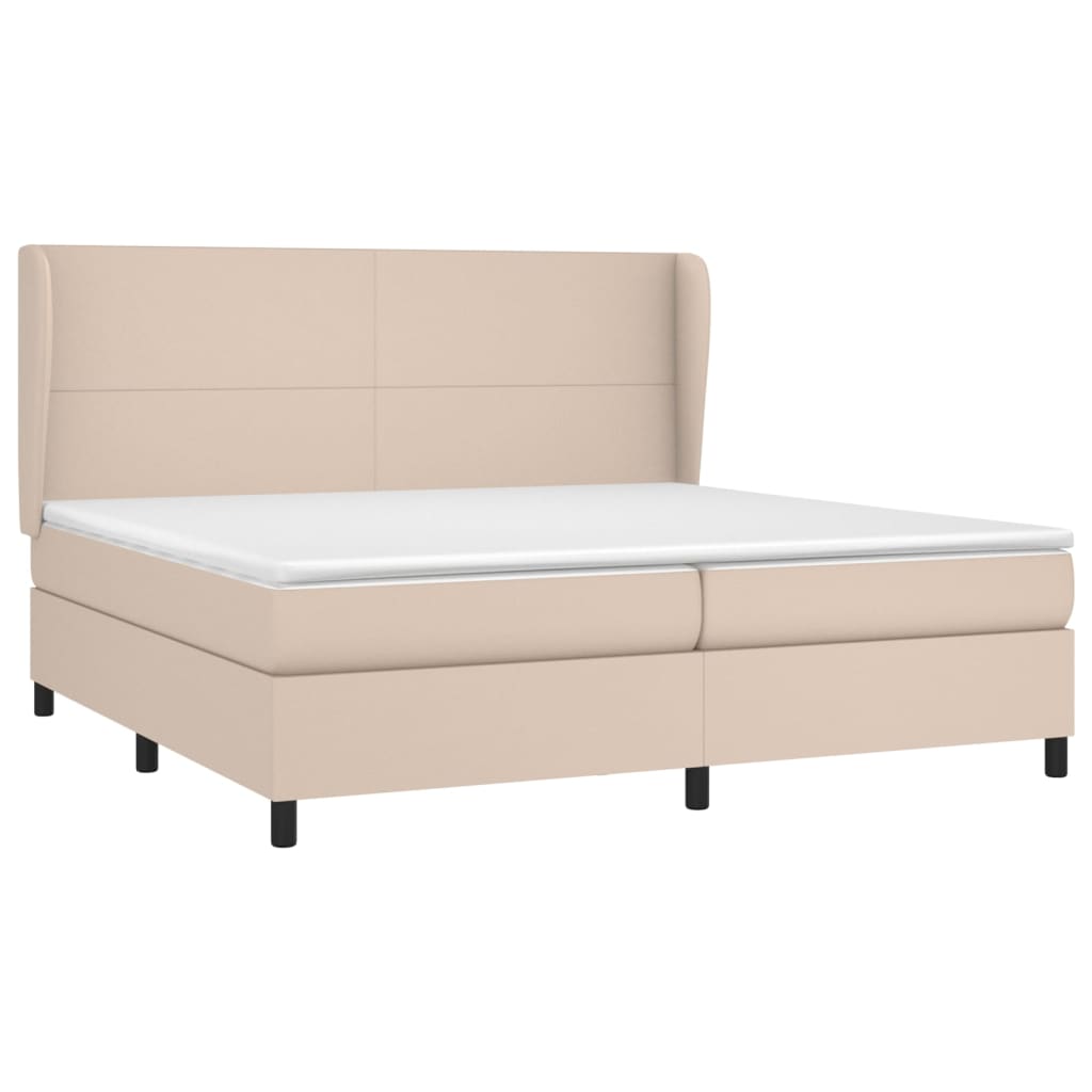 Box spring postelja z vzmetnico kapučino 200x200 cm um. usnje