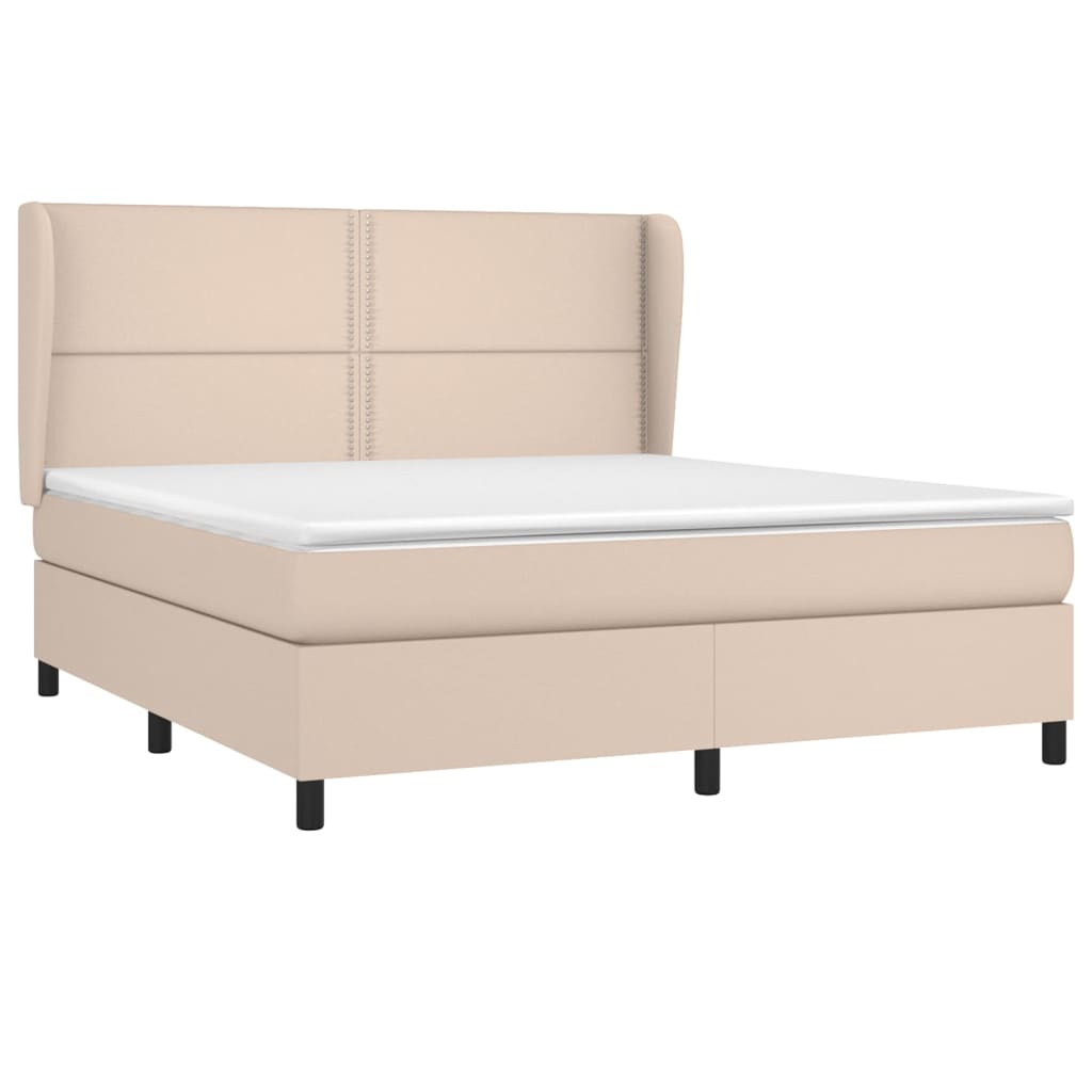 Box spring postelja z vzmetnico kapučino 180x200cm umetno usnje