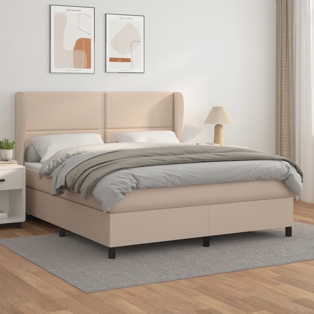 Box spring postelja z vzmetnico kapučino 180x200cm umetno usnje