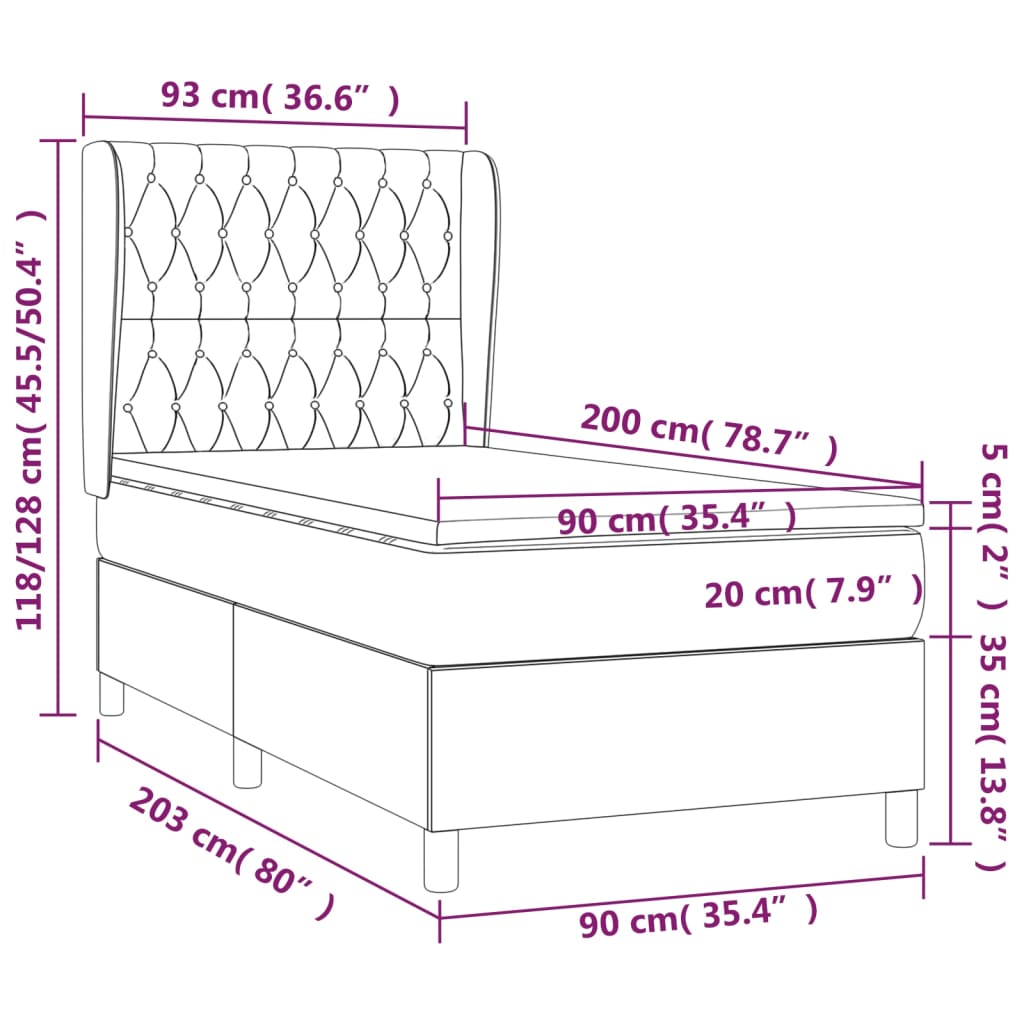 Box spring postelja z vzmetnico temno zelena 90x200 cm žamet