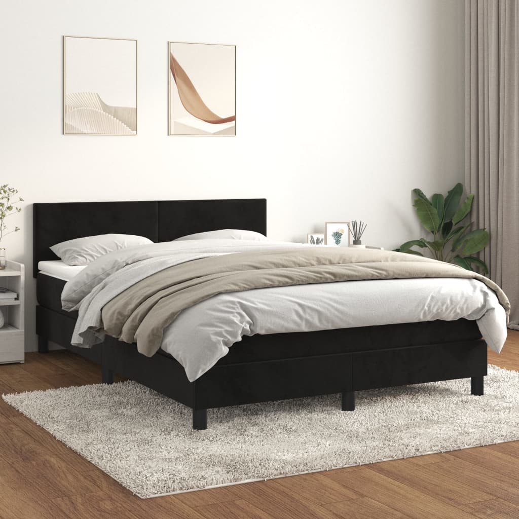 Box spring postelja z vzmetnico črna 140x200 cm žamet