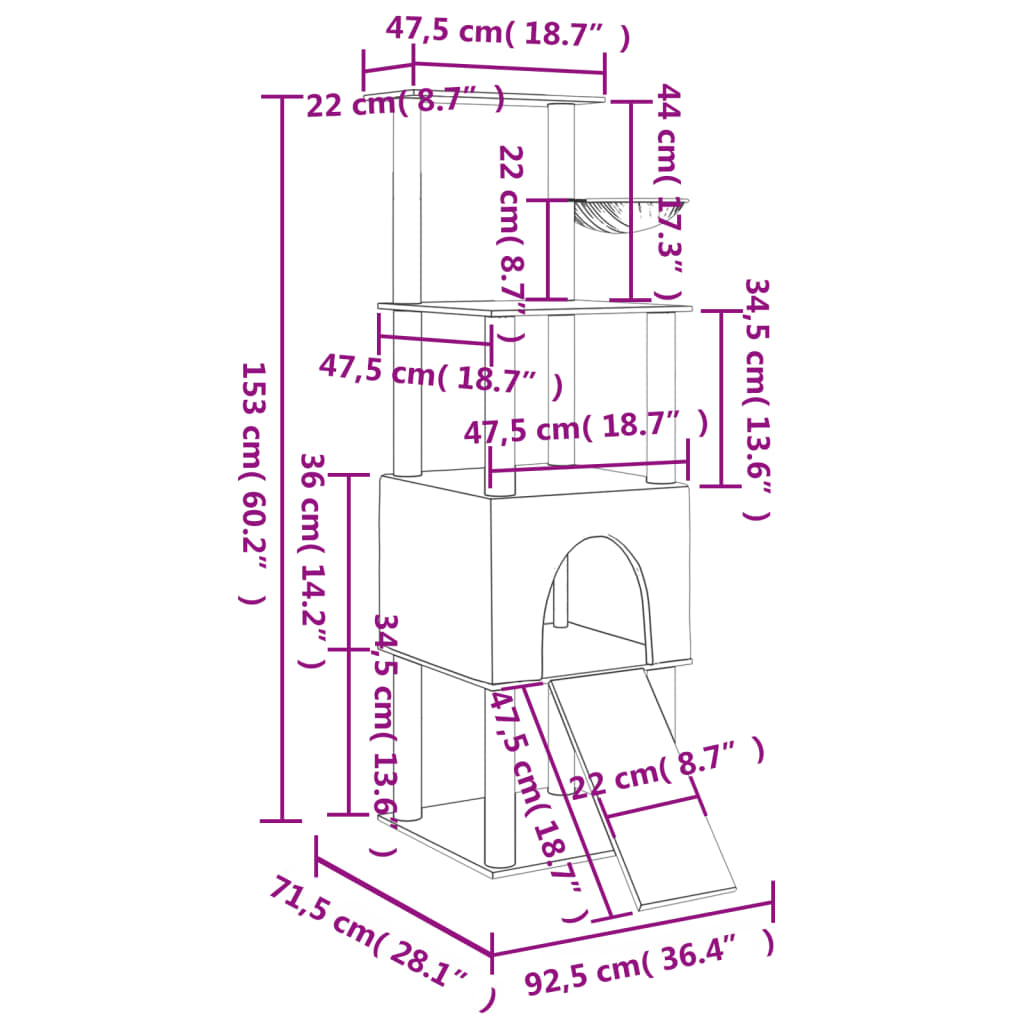 Mačje drevo s praskalniki iz sisala krem 153 cm