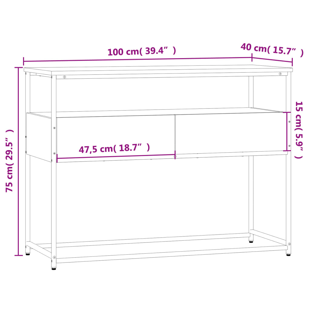 Konzolna mizica sonoma hrast 100x40x75 cm inženirski les