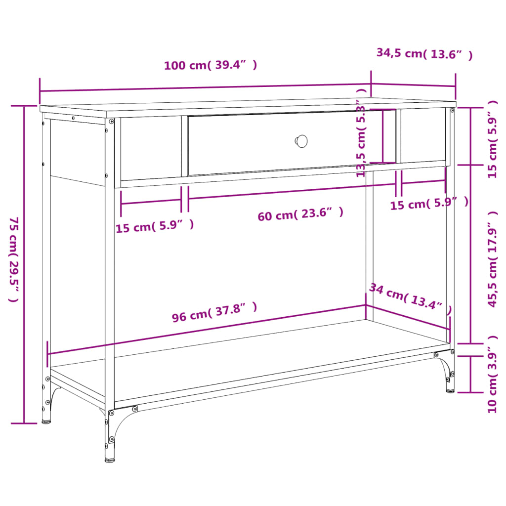 Konzolna mizica sonoma hrast 100x34,5x75 cm inženirski les