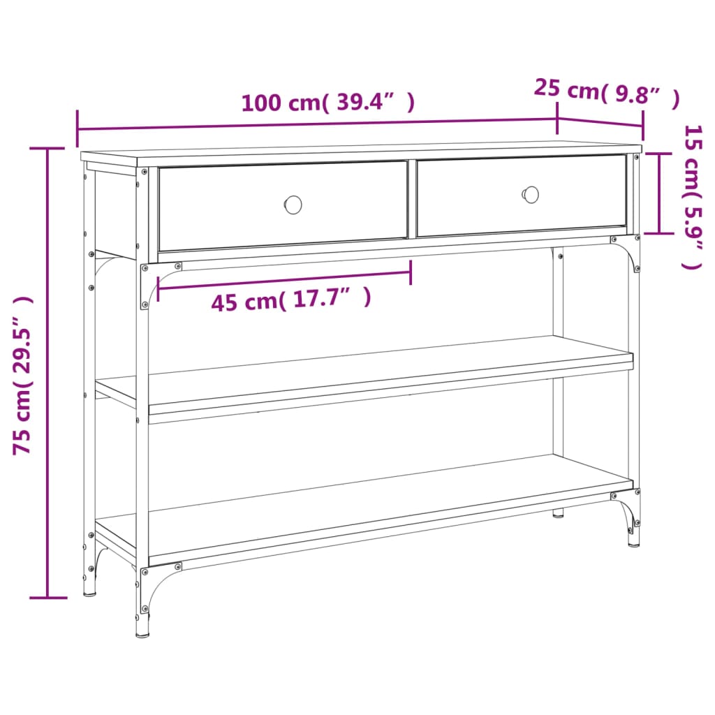 Konzolna mizica sonoma hrast 100x25x75 cm inženirski les