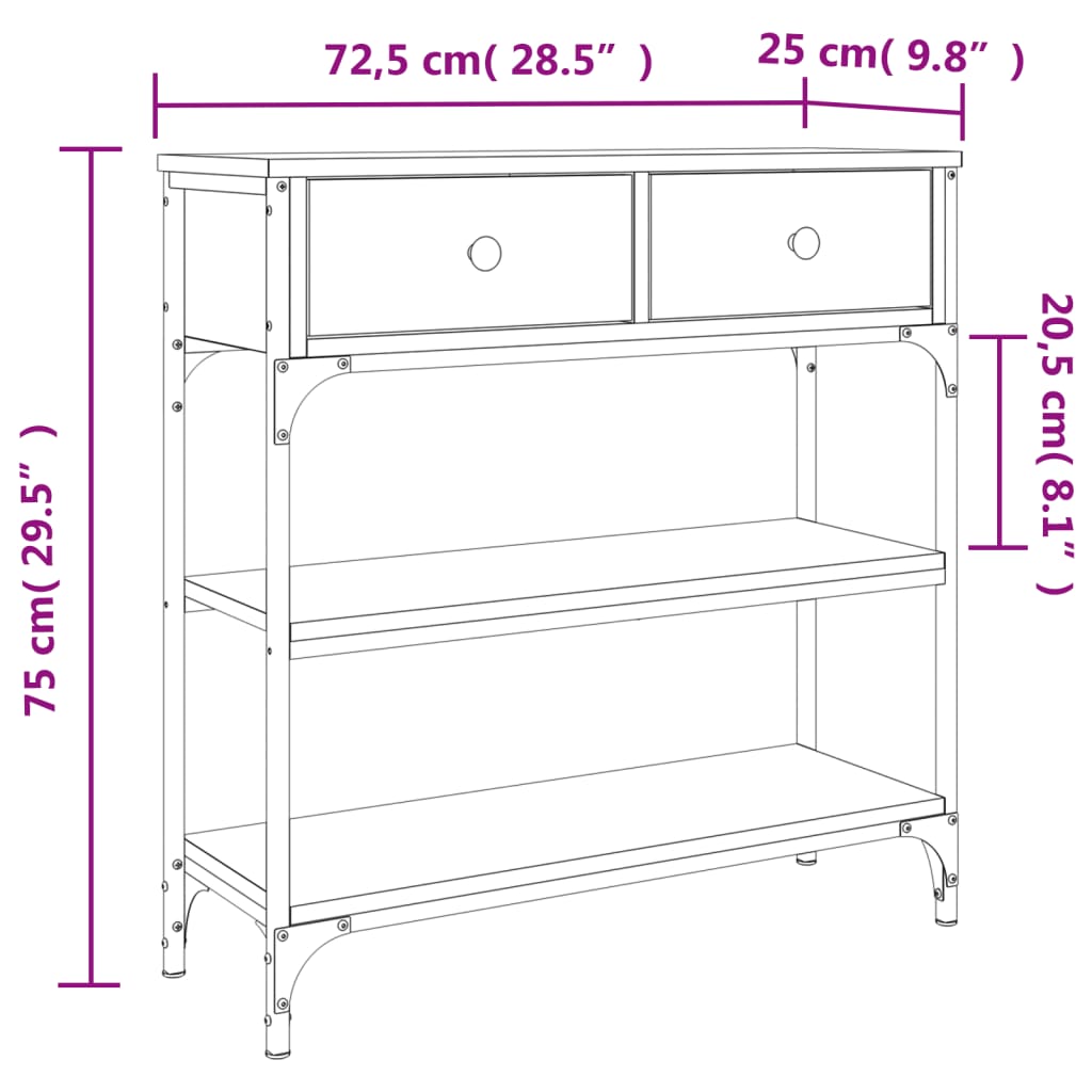 Konzolna mizica sonoma hrast 72,5x25x75 cm inženirski les