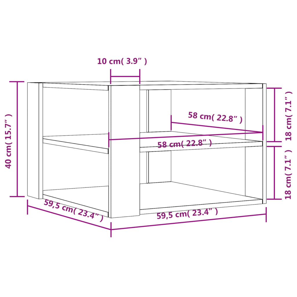 Klubska mizica dimljeni hrast 59,5x59,5x40 cm inženirski les