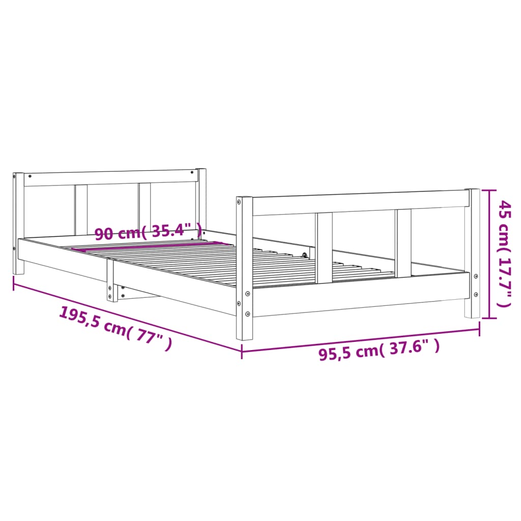 Otroški posteljni okvir 90x190 cm trdna borovina