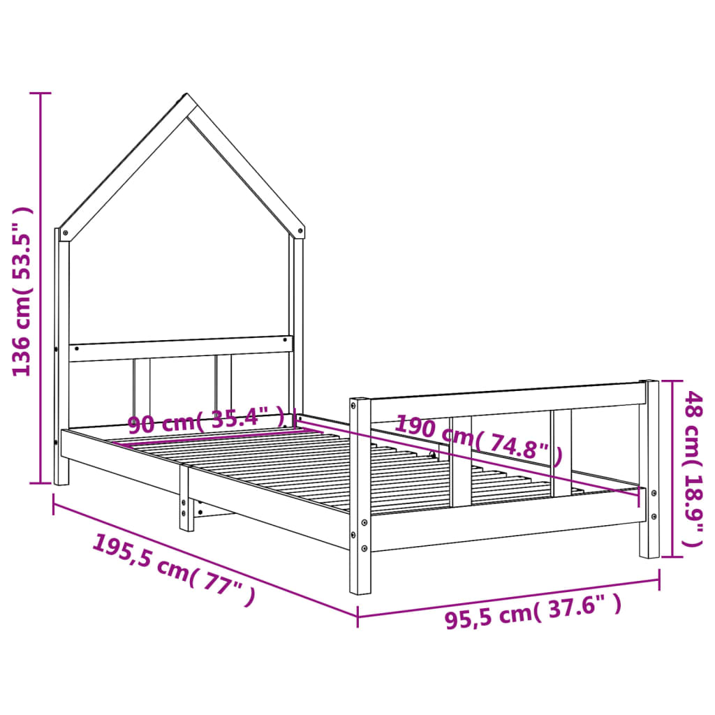 Otroški posteljni okvir 90x190 cm trdna borovina