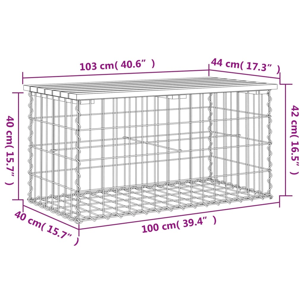 Vrtna klop gabion 103x44x42 cm trdna borovina