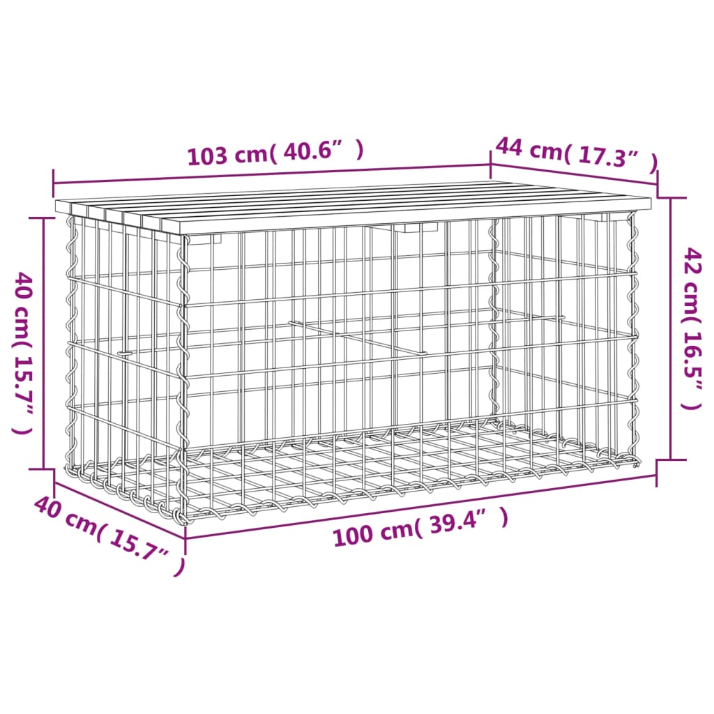 Vrtna klop gabion 103x44x42 cm trden les douglas