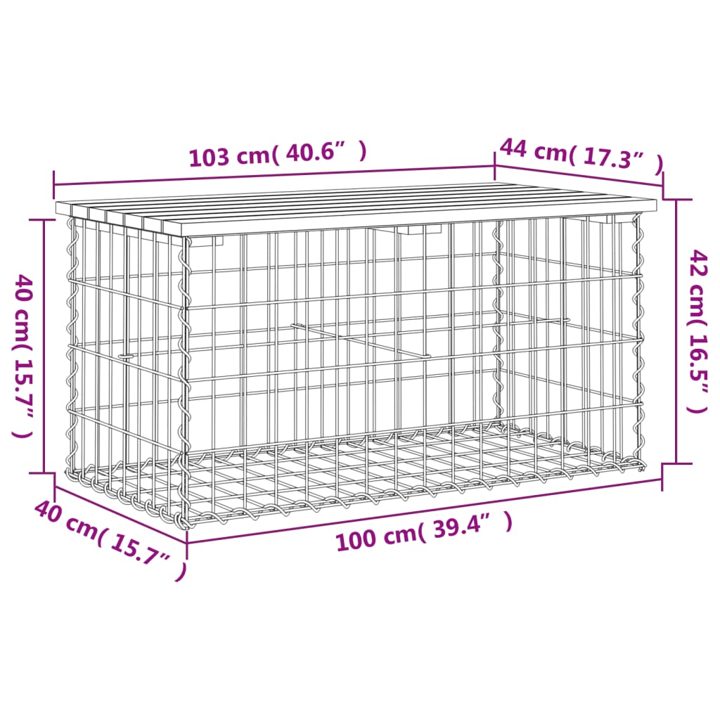 Vrtna klop gabion 103x44x42 cm impregnirana borovina