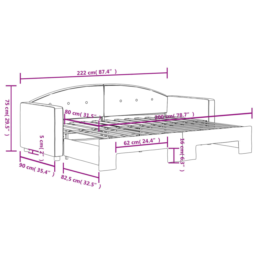 Izvlečna dnevna postelja temno zelena 80x200 cm žamet