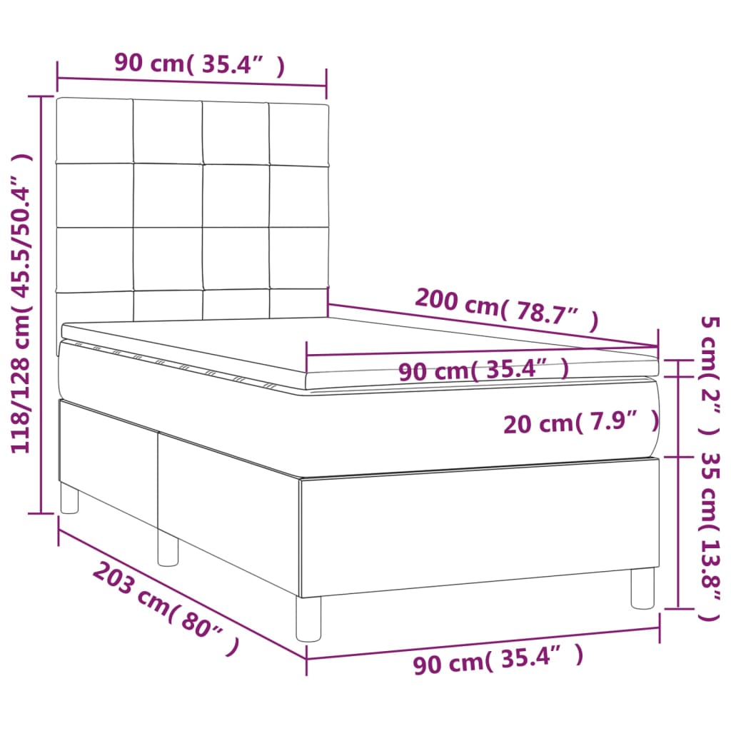 Box spring postelja z vzmetnico temno rjava 90x200 cm blago