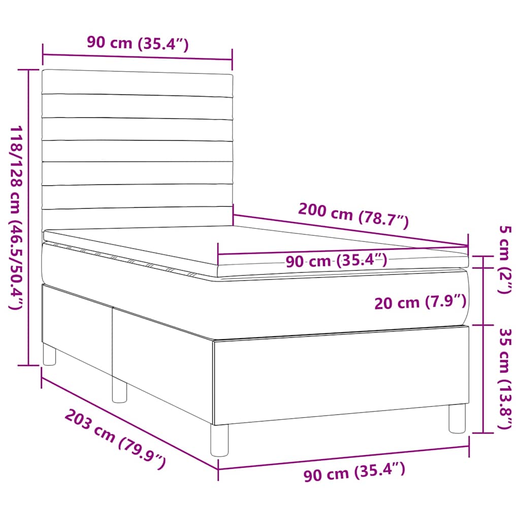 Box spring postelja z vzmetnico temno rjava 90x200 cm blago