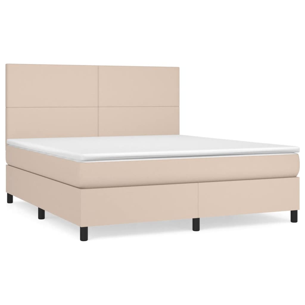 Box spring postelja z vzmetnico kapučino 180x200cm umetno usnje