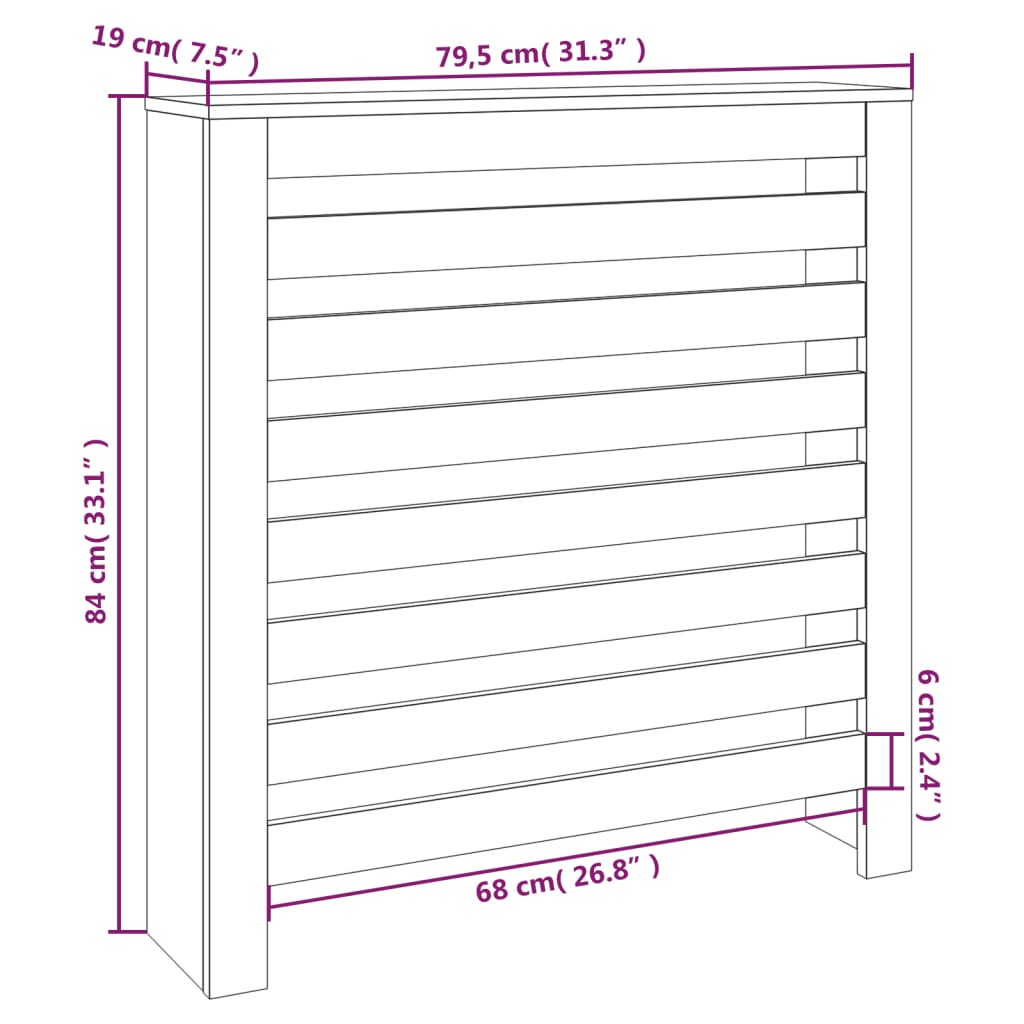 Pokrov za radiator bela 79,5x19x84 cm trdna borovina