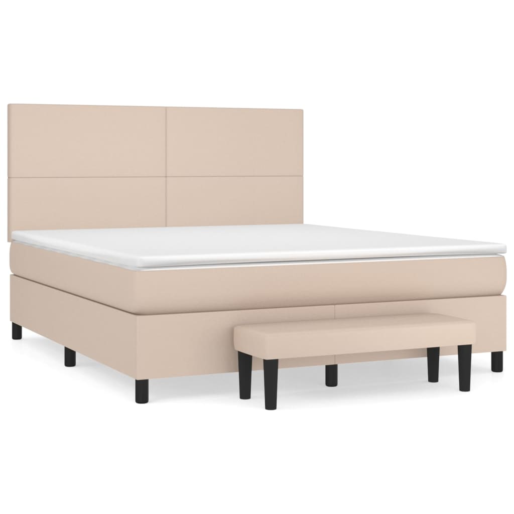 Box spring postelja z vzmetnico kapučino 180x200cm umetno usnje