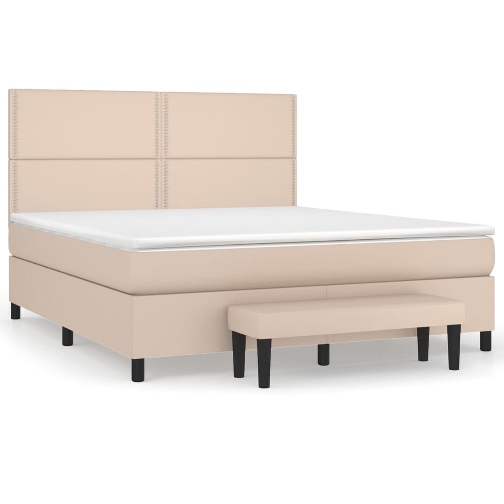 Box spring postelja z vzmetnico kapučino 180x200cm umetno usnje