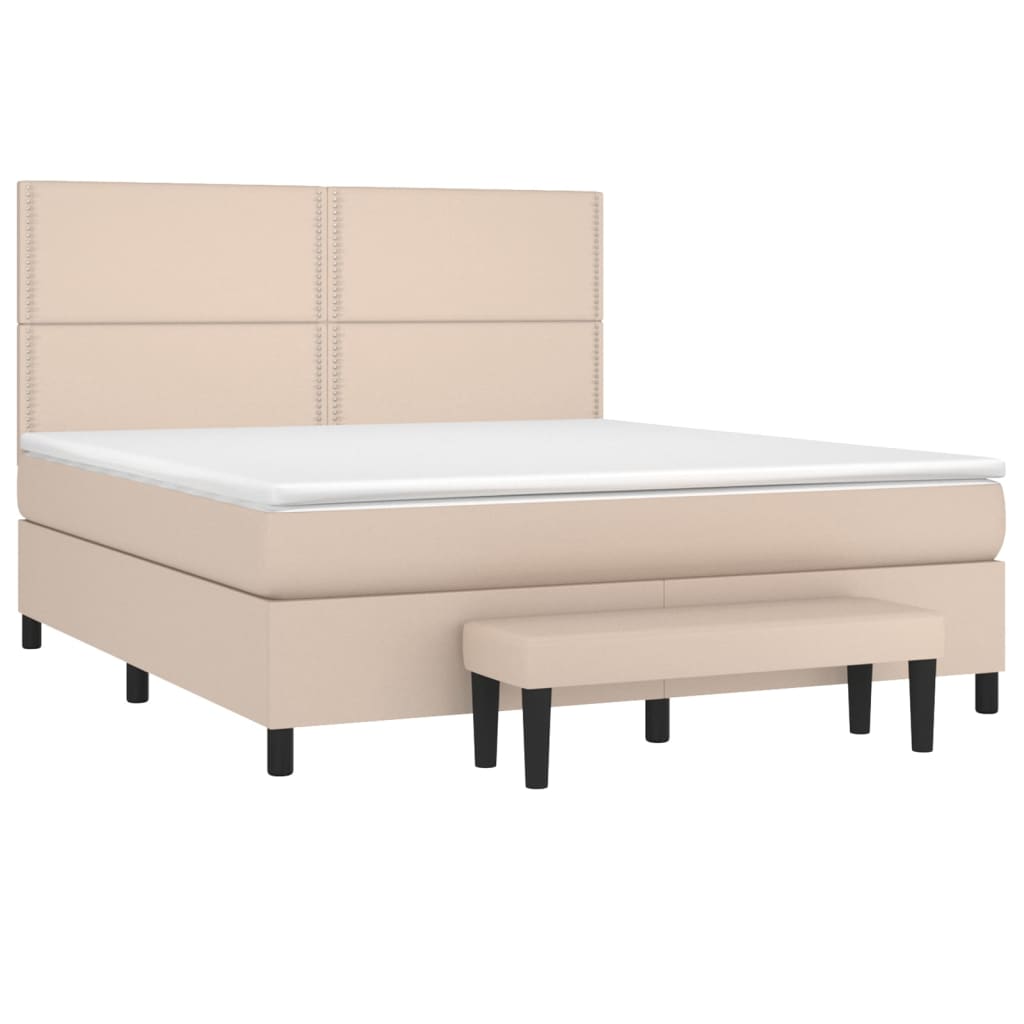 Box spring postelja z vzmetnico kapučino 180x200cm umetno usnje